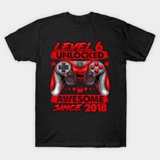 Level 6 Unlocked Awesome Since 2018 6Th Birthday Gaming T-Shirt